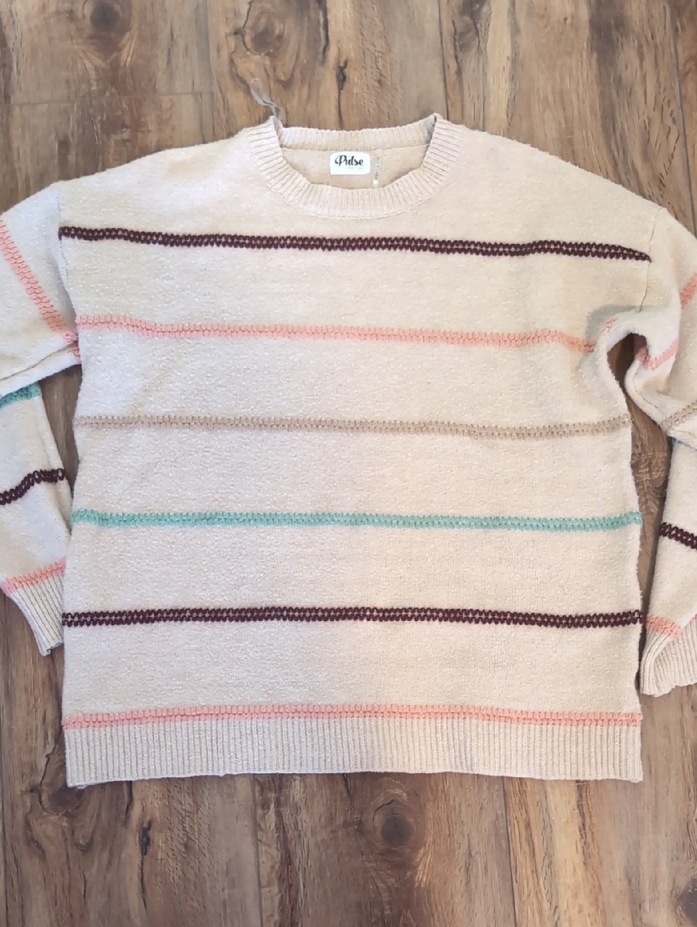 The Pulse Boutique - Tan Stripe Crewneck Sweater